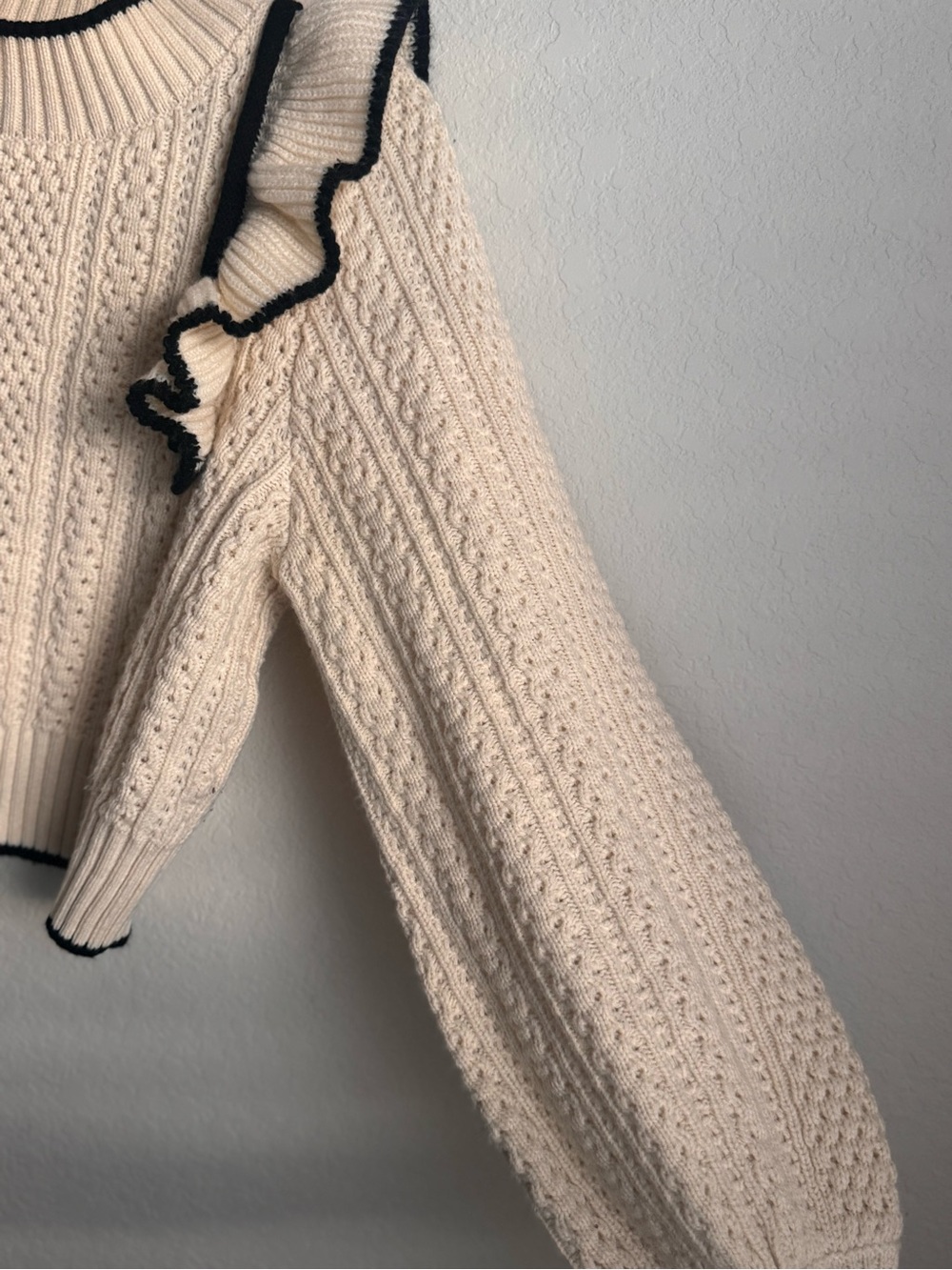 Mable | Cream Cable Knit Ruffle Trim Sweater - Picture 4 of 9